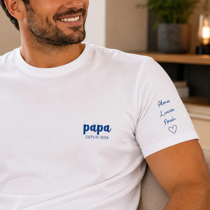 T-shirt personnalisé papa - Papa depuis brodé