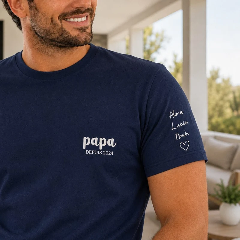 T-shirt personnalisé papa - Papa depuis brodé