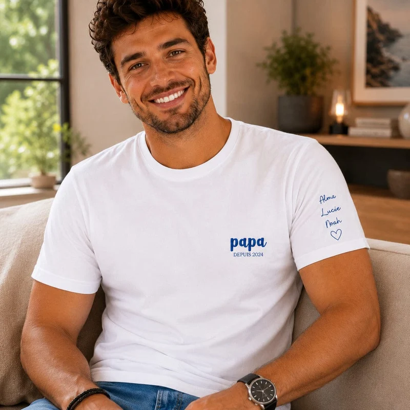 T-shirt personnalisé papa - Papa depuis brodé