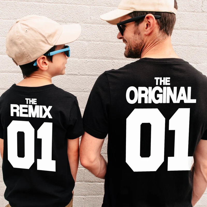 The Original 01 The Remix 01 Shirts Vater Sohn Partnerlook Mama Tochter Outfit Set Babybody bedruckt Vater Sohn Geschenk erster Vatertag