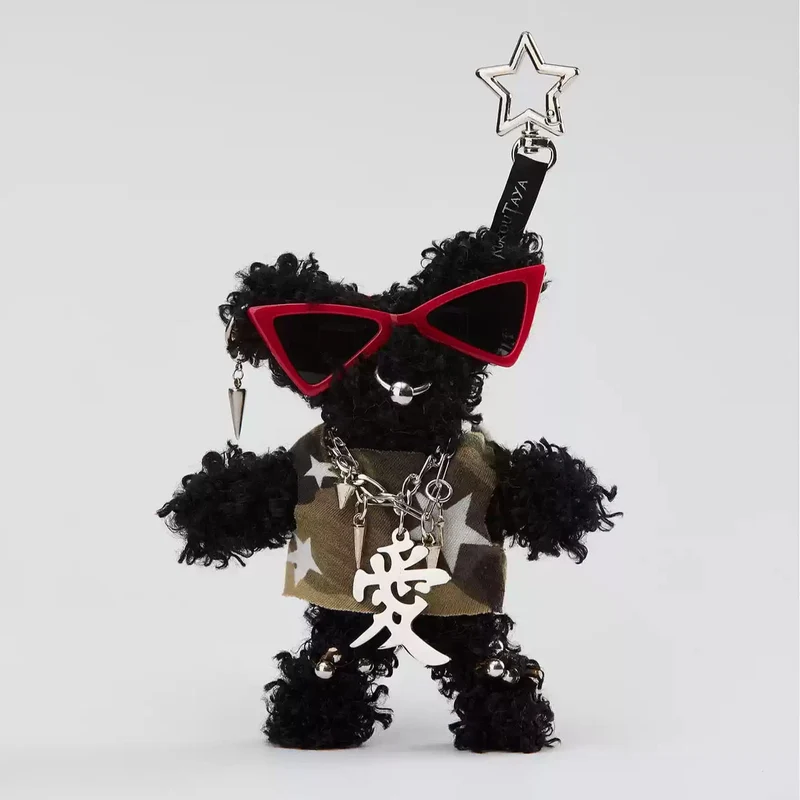Unisex Punk Rockstar Pelziger Gitarrenbär Taschenanhänger