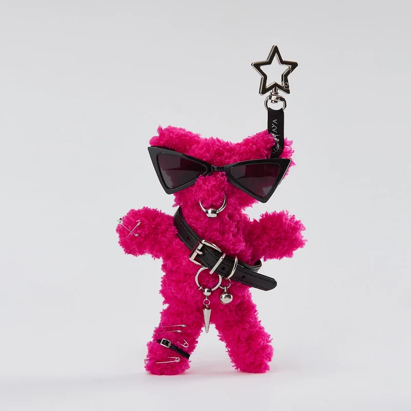 Unisex Punk Rockstar Pelziger Gitarrenbär Taschenanhänger