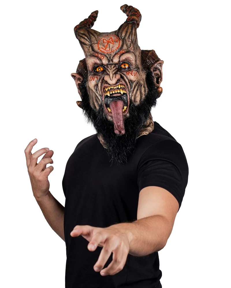 Gehörnte Abadon Teufels Maske mit Bart