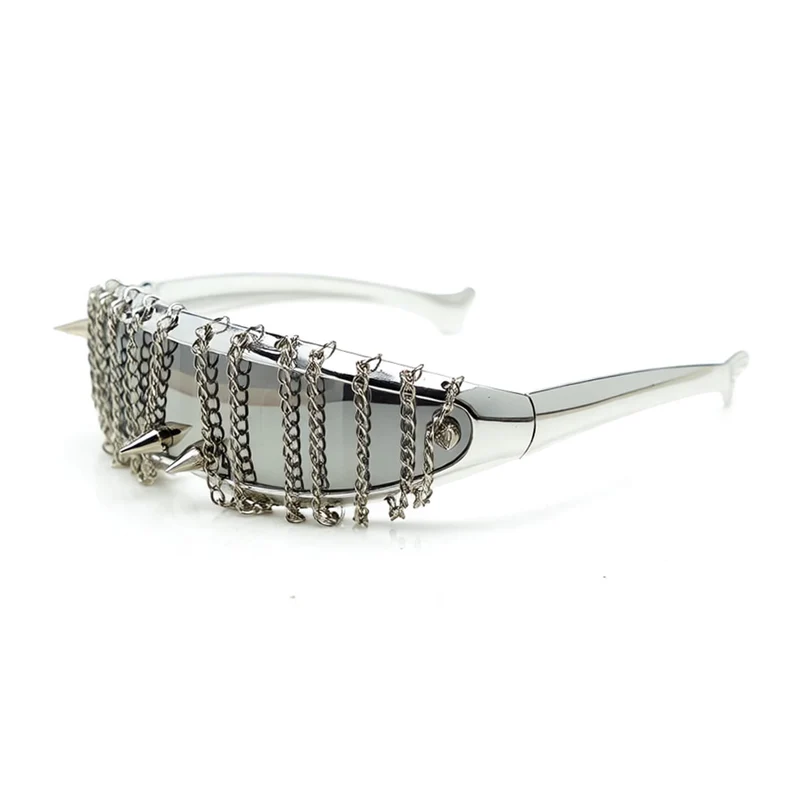 Unisex Cyberpunk Sonnenbrille mit Ketten und Stacheln
