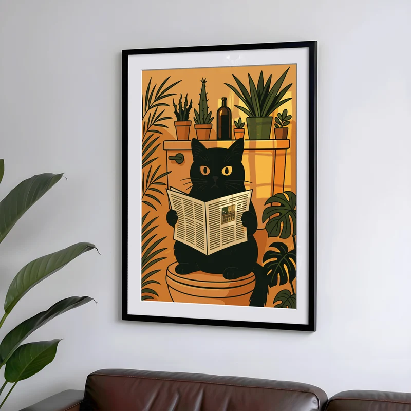 Katze liest Zeitung auf der Toilette - Badezimmer Poster Kunstdruck - Gäste WC Deko - Geschenk Einweihungsparty & Hausbau - Badezimmer Print