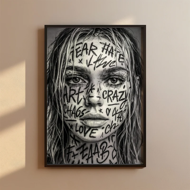 Schwarz-Weiß Frauen Poster Tattoo - Urbane Kunst Print - Moderne Vintage Bilder & Wohndekoration - Wanddekoration Wohnzimmer Schlafzimmer