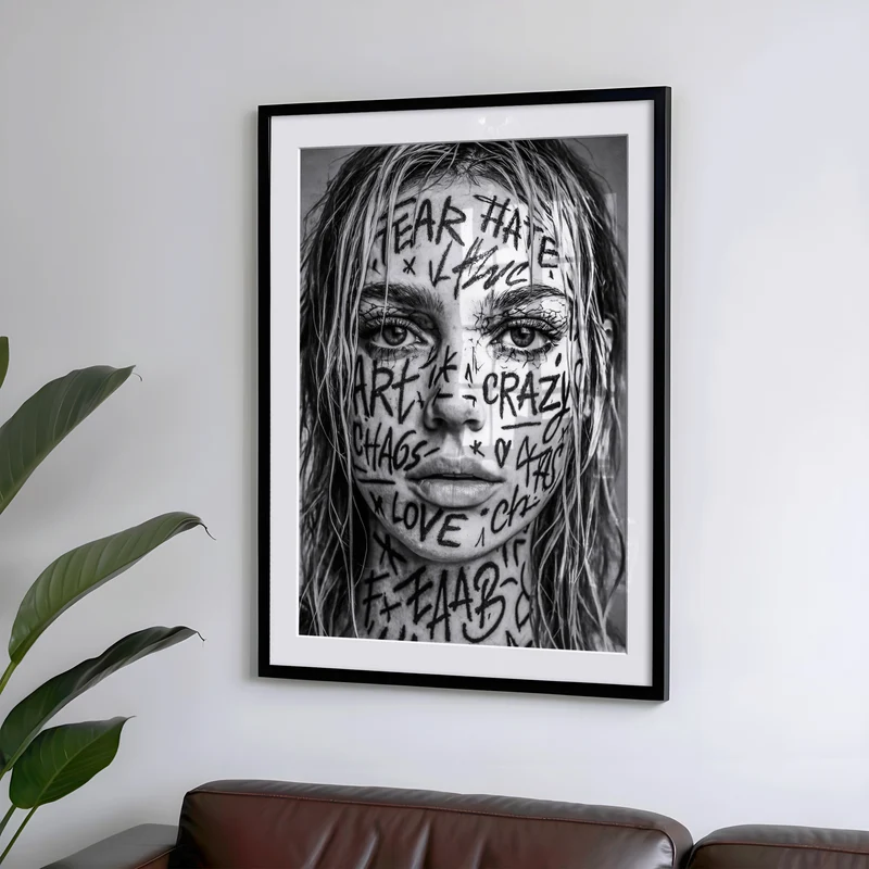 Schwarz-Weiß Frauen Poster Tattoo - Urbane Kunst Print - Moderne Vintage Bilder & Wohndekoration - Wanddekoration Wohnzimmer Schlafzimmer