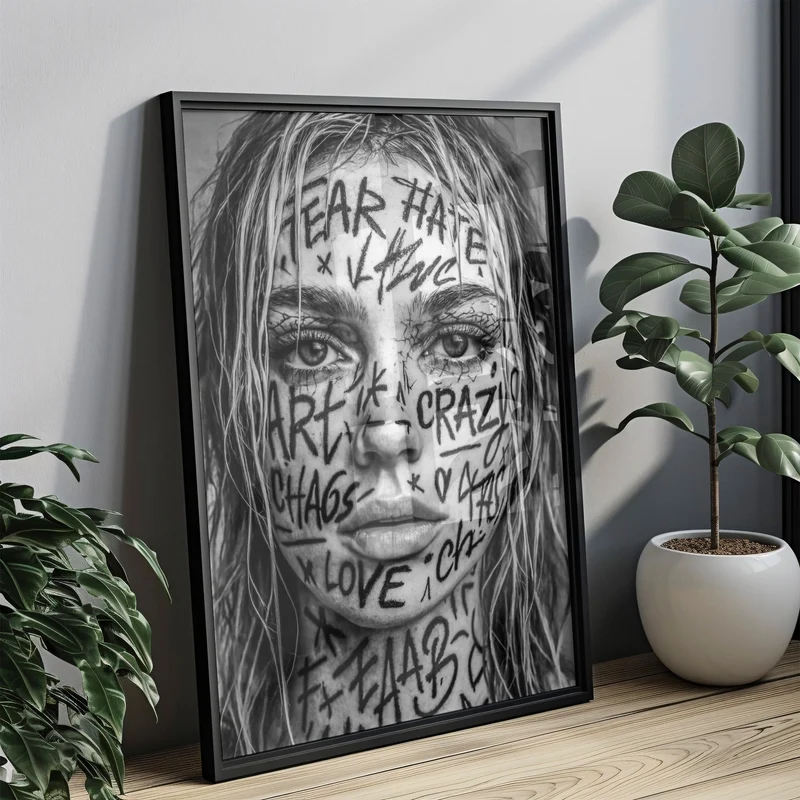 Schwarz-Weiß Frauen Poster Tattoo - Urbane Kunst Print - Moderne Vintage Bilder & Wohndekoration - Wanddekoration Wohnzimmer Schlafzimmer