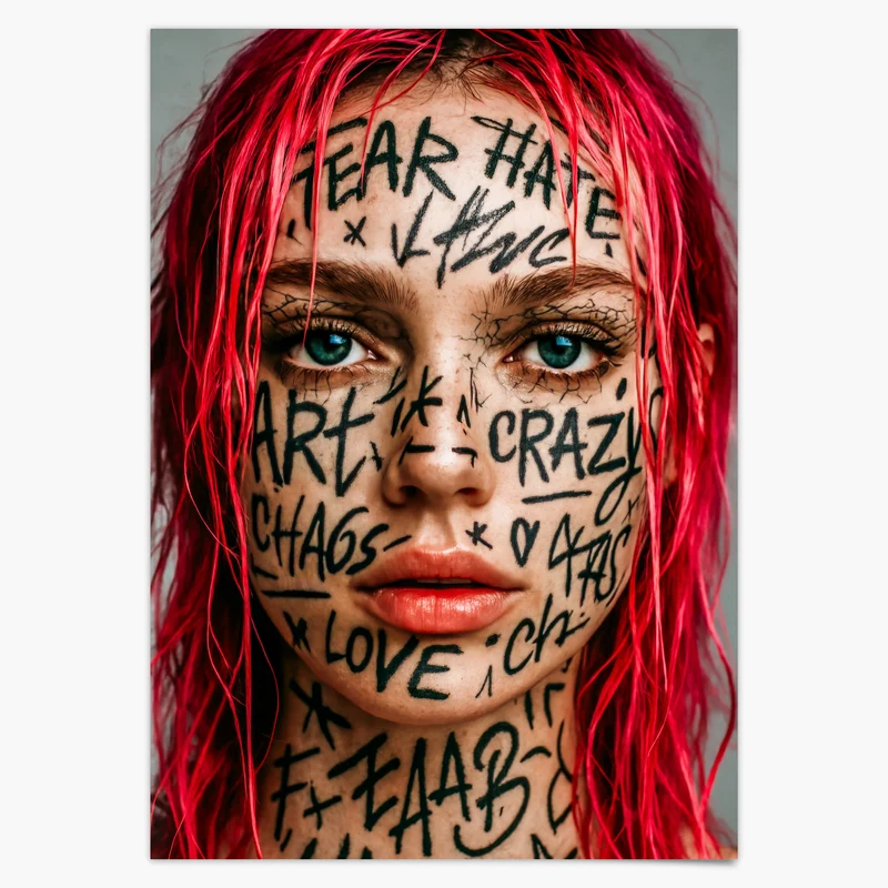 Frau Tattoo Poster Urbane Kunst Print - Mode Poster - Moderne Vintage Bilder & Wohndekoration - Wanddekoration Wohnzimmer Schlafzimmer Deko