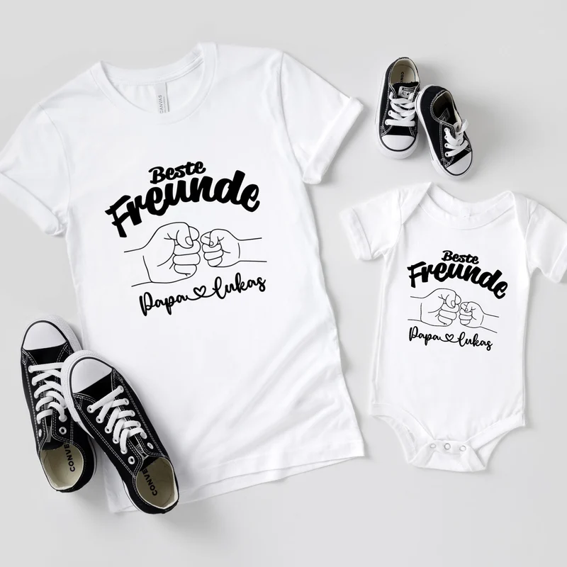 Papa und Sohn Beste Freunde Partnerlook Geschenk Vatertag tshirt personalisiert mit Kindernamen Baby Geschenk Eltern Shirts Fist Bump