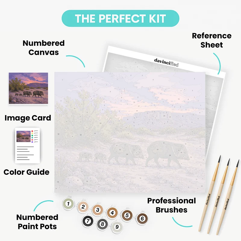 Javelina Family at Dusk - Paint by Numbers Kit