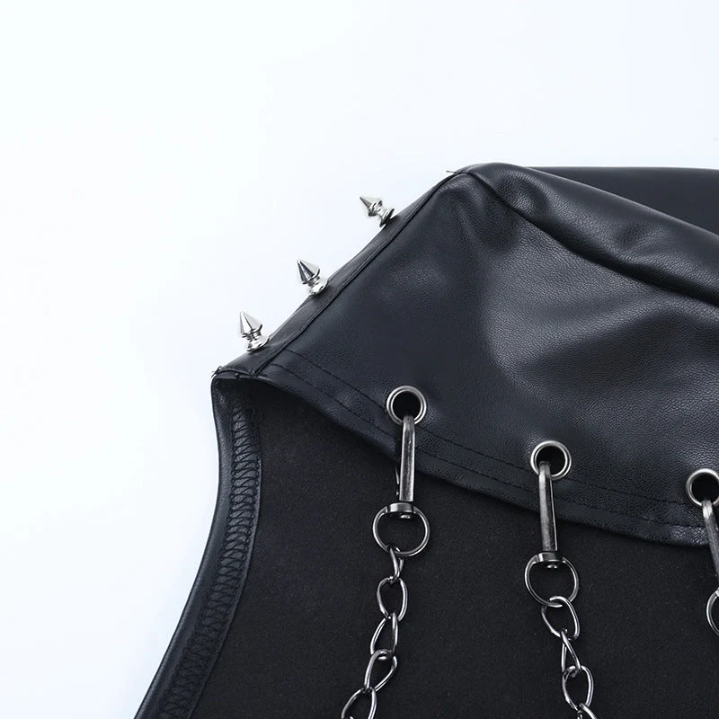 Leather long sleeve metal chain shrug top
