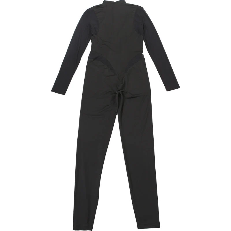 High neck long sleeve mesh patchwork jumpsuit