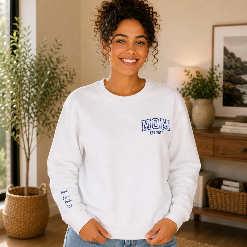 Pull personnalisé maman - MOM avec prénoms brodés