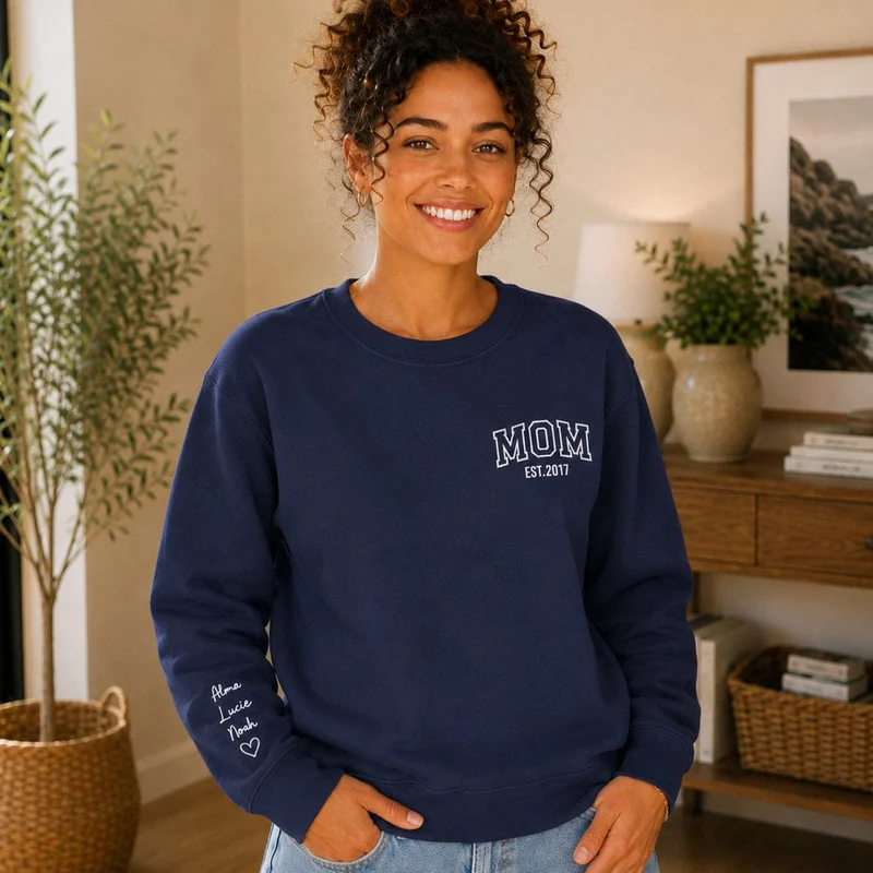 Pull personnalisé maman - MOM avec prénoms brodés