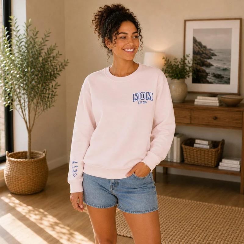 Pull personnalisé maman - MOM avec prénoms brodés