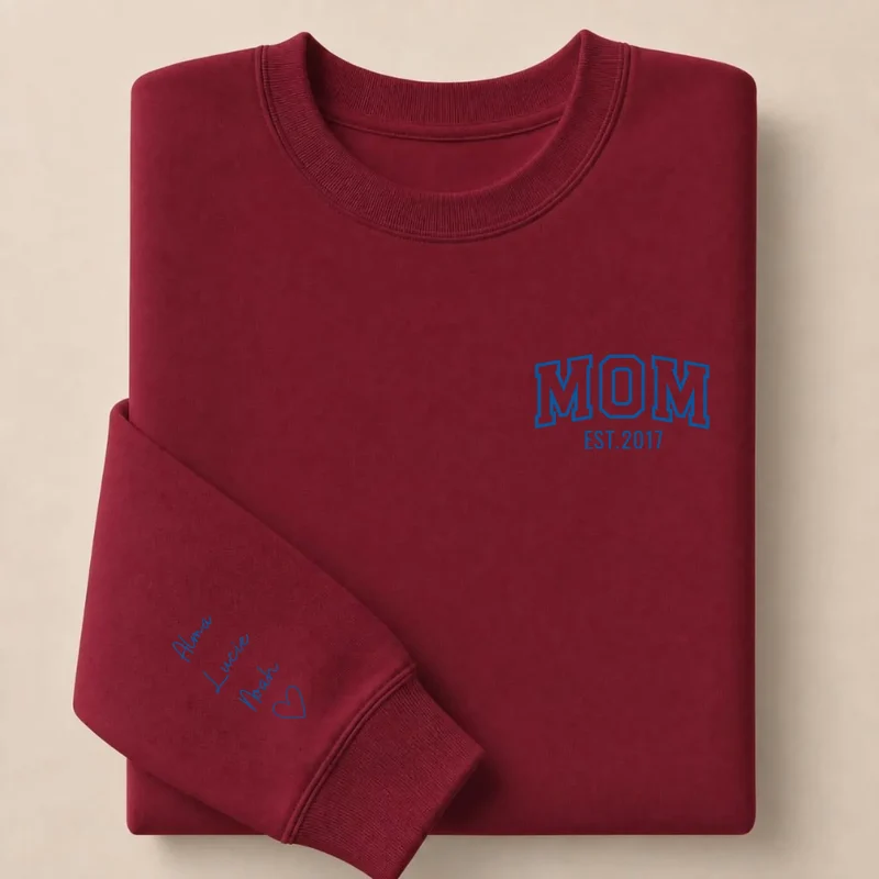 Pull personnalisé maman - MOM avec prénoms brodés