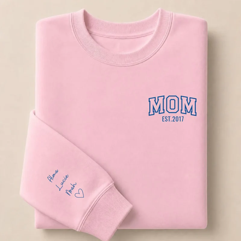 Pull personnalisé maman - MOM avec prénoms brodés