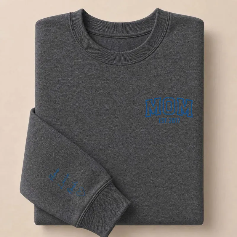 Pull personnalisé maman - MOM avec prénoms brodés