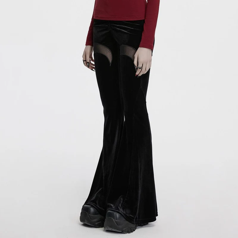 Gothic-Schlaghose aus Samt mit Netzstoff und Mond-Kordelzug für Damen