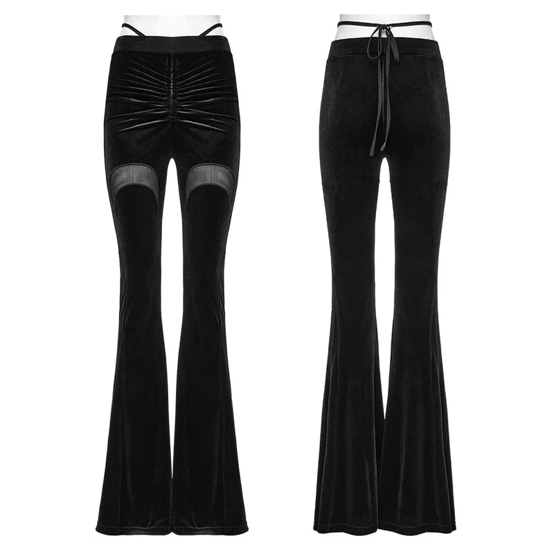 Gothic-Schlaghose aus Samt mit Netzstoff und Mond-Kordelzug für Damen