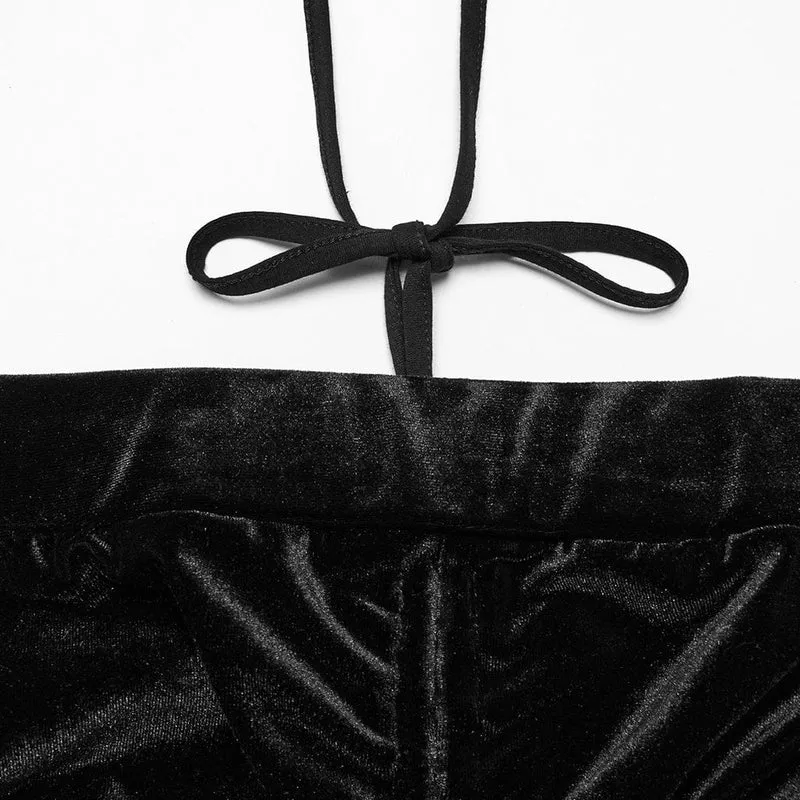 Gothic-Schlaghose aus Samt mit Netzstoff und Mond-Kordelzug für Damen