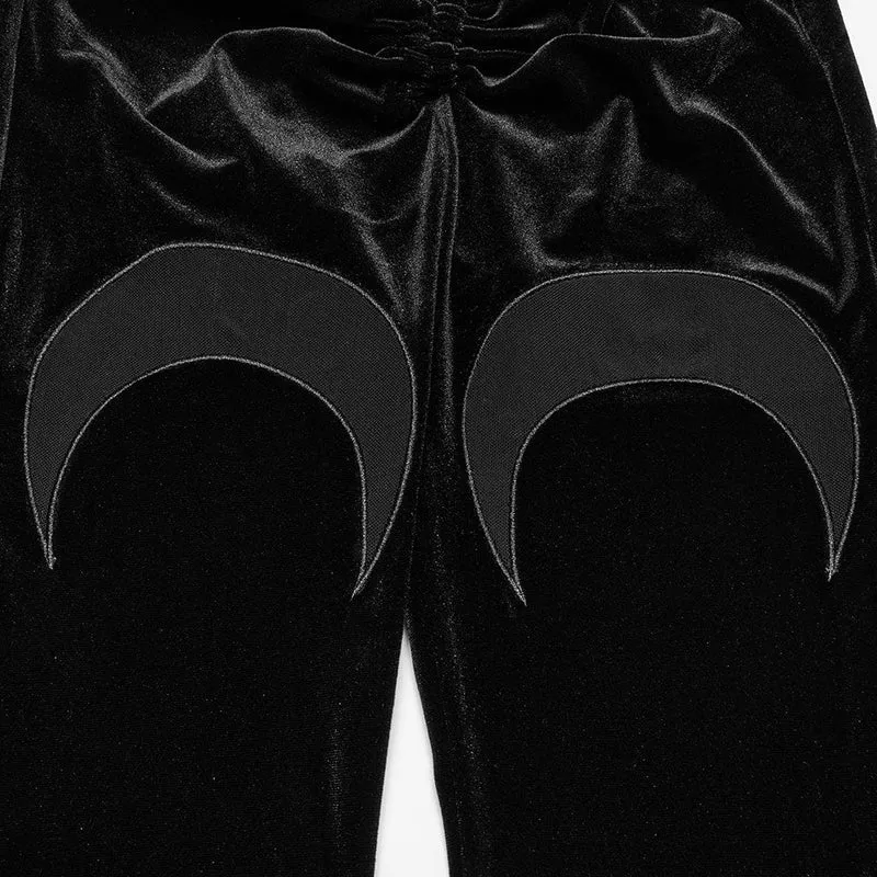 Gothic-Schlaghose aus Samt mit Netzstoff und Mond-Kordelzug für Damen