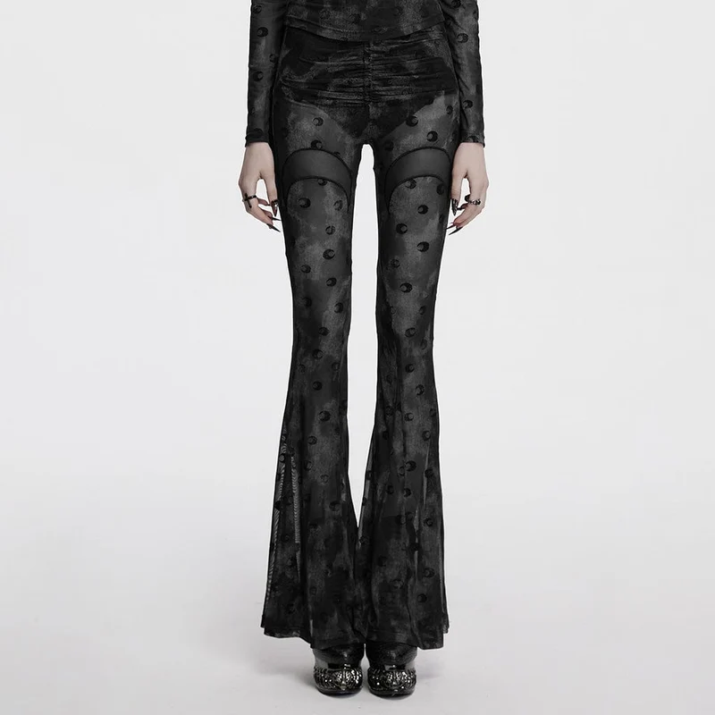 Gothic Moon Printed Lace-up Mesh Schlaghose für Damen Grau