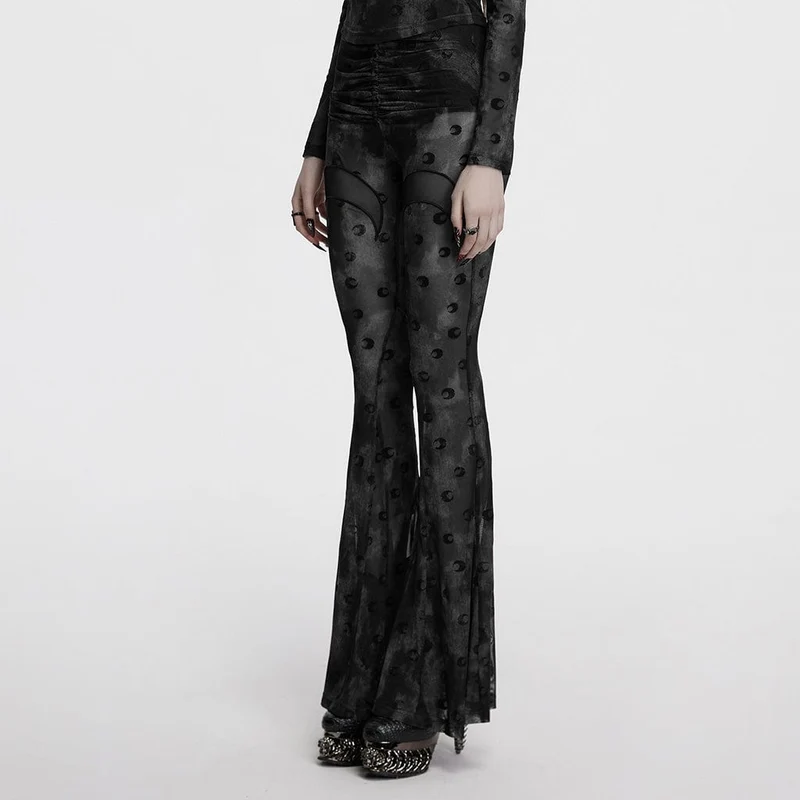 Gothic Moon Printed Lace-up Mesh Schlaghose für Damen Grau