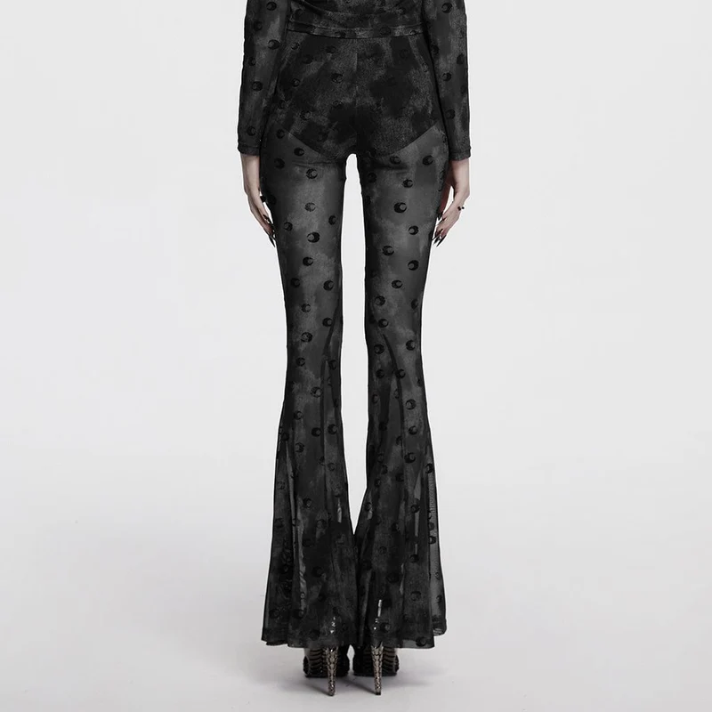 Gothic Moon Printed Lace-up Mesh Schlaghose für Damen Grau