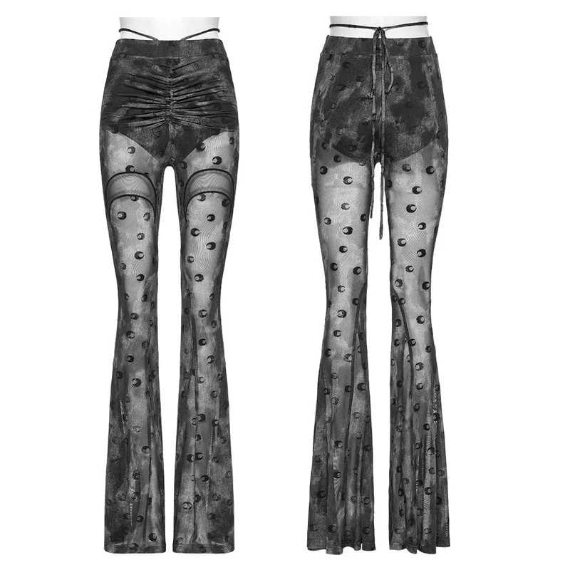 Gothic Moon Printed Lace-up Mesh Schlaghose für Damen Grau
