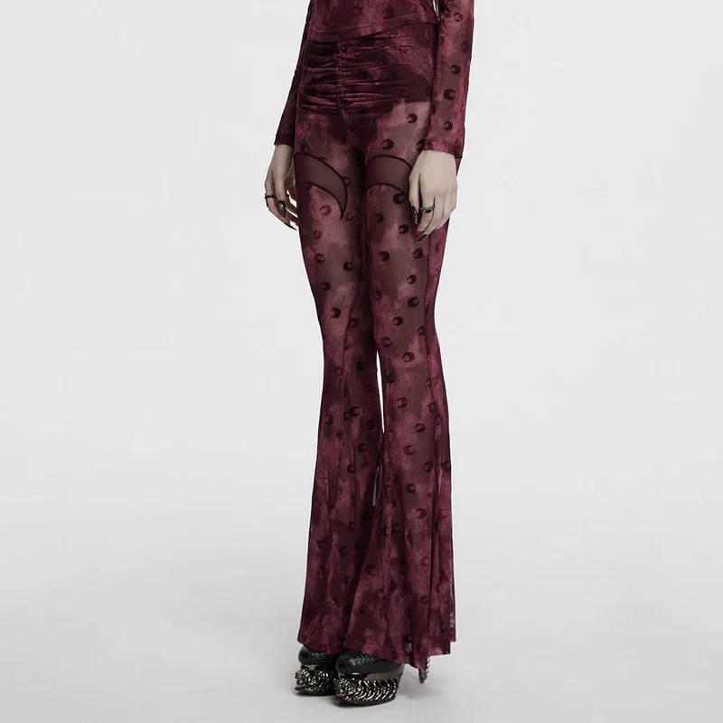 Gothic Moon Printed Lace-up Mesh Schlaghose für Damen Rot