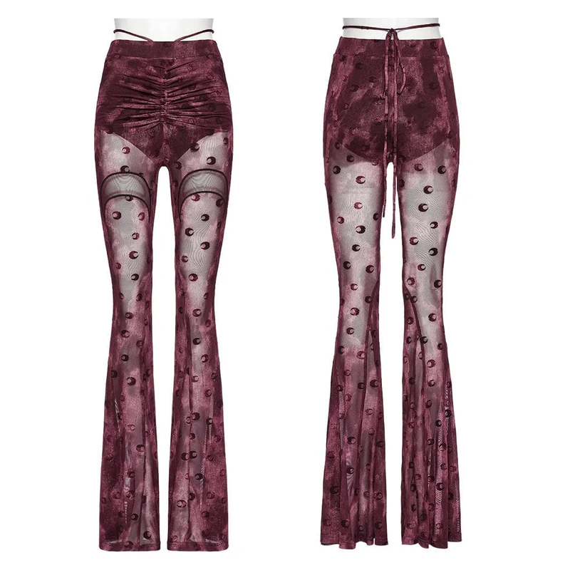 Gothic Moon Printed Lace-up Mesh Schlaghose für Damen Rot