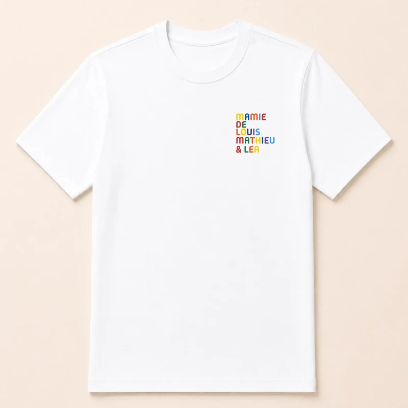 T-shirt personnalisé mamie - Prénoms multicolores brodés