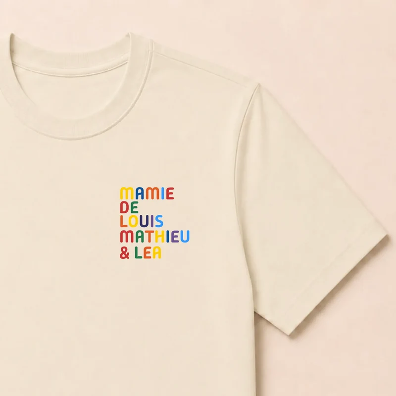 T-shirt personnalisé mamie - Prénoms multicolores brodés