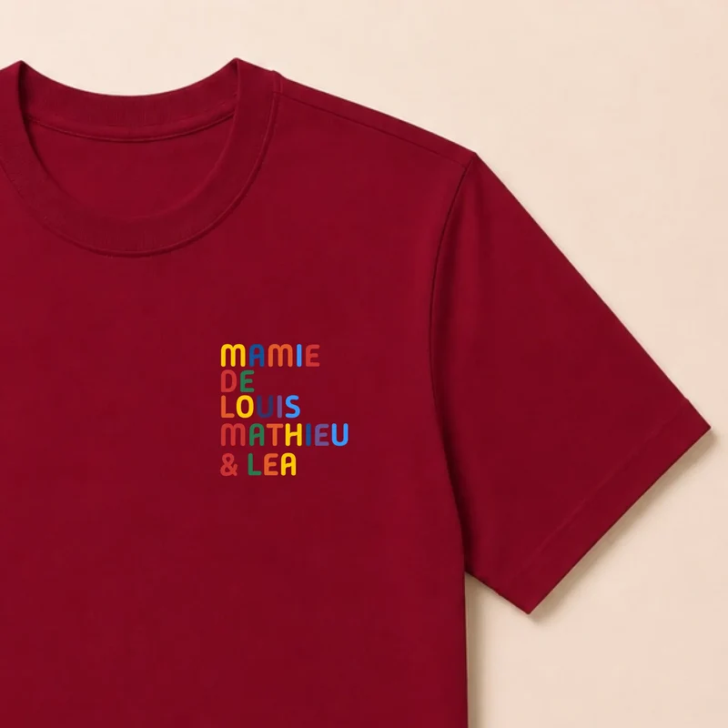 T-shirt personnalisé mamie - Prénoms multicolores brodés