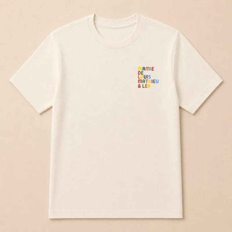 T-shirt personnalisé mamie - Prénoms multicolores brodés
