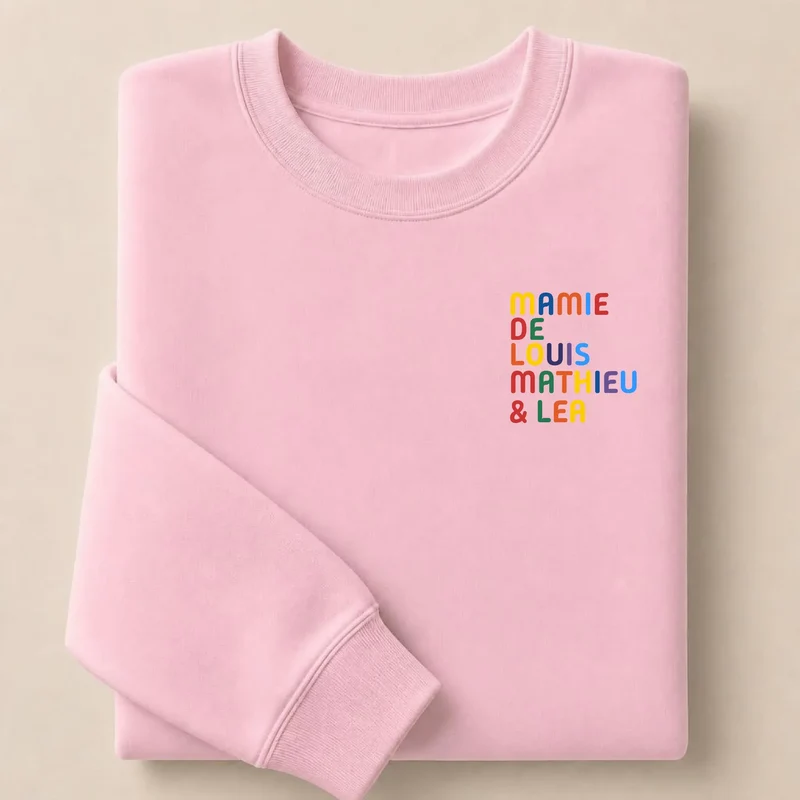 T-shirt personnalisé mamie - Prénoms multicolores brodés