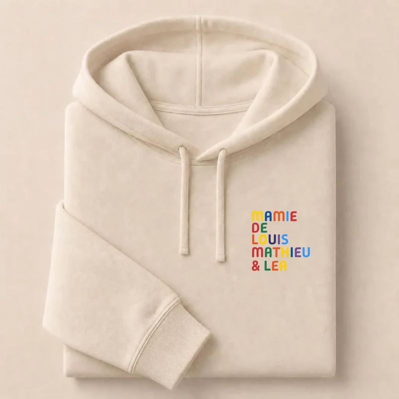 T-shirt personnalisé mamie - Prénoms multicolores brodés