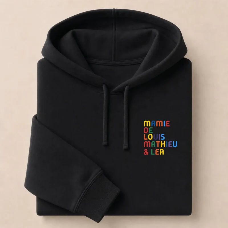 T-shirt personnalisé mamie - Prénoms multicolores brodés