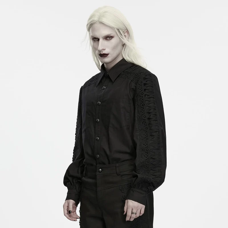 Gothic-Herrenhemd mit Kragen und Laternenärmeln