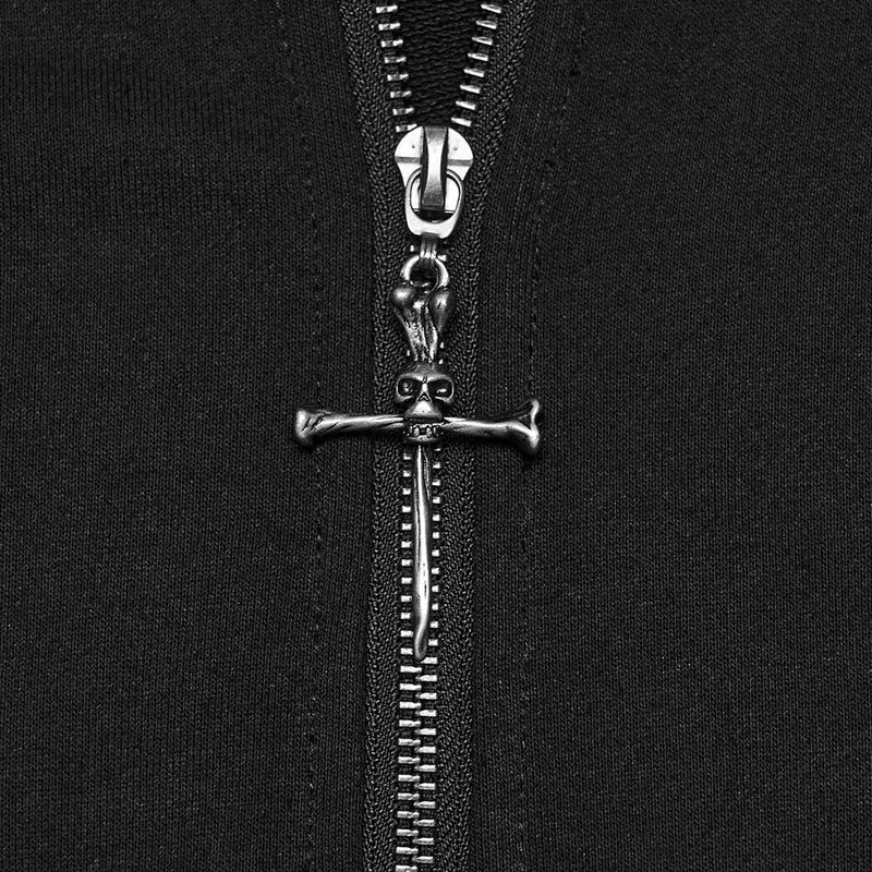 Punk-Herrenjacke mit Nieten, Frontreißverschluss und Kapuze, lang