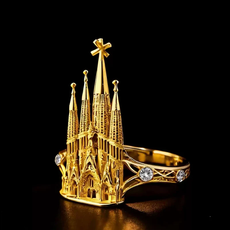 Gothic-Ring für Damen mit Strass-Ausschnitt und offenem Kathedralen-Design