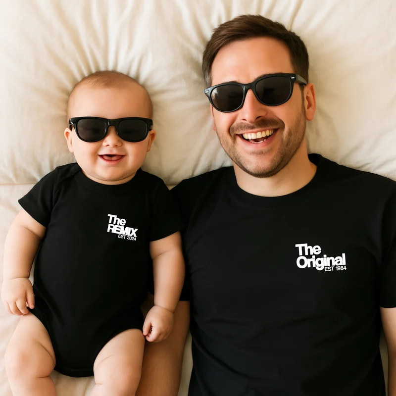 The Original The Remix Shirts Vater Sohn Partnerlook Mama Tochter Outfit Set Papa Geschenk Baby Vatertag Babybody bedruckt personalisiert
