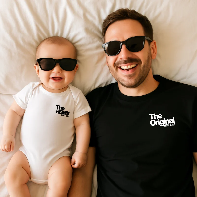 The Original The Remix Shirts Vater Sohn Partnerlook Mama Tochter Outfit Set Papa Geschenk Baby Vatertag Babybody bedruckt personalisiert