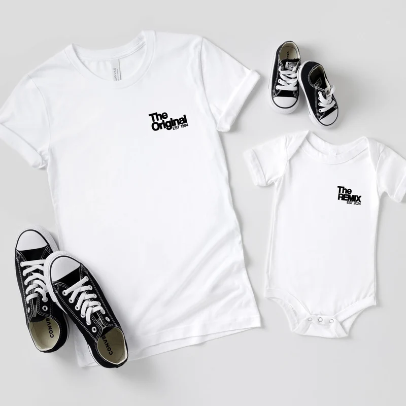 The Original The Remix Shirts Vater Sohn Partnerlook Mama Tochter Outfit Set Papa Geschenk Baby Vatertag Babybody bedruckt personalisiert