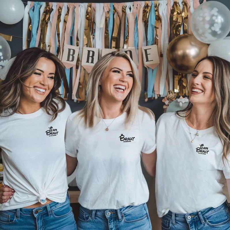 JGA tshirts Bunt Braut Shirt Personalisiert Team Braut TShirt Junggesellinnenabschied minimalistische Party Shirts Braut und Team Braut