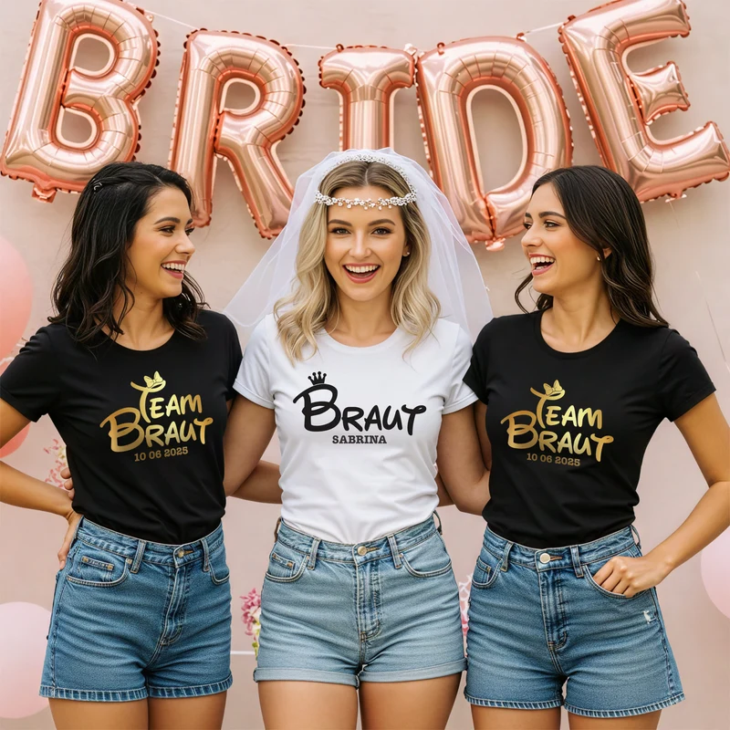 Braut und Team Braut Shirts JGA T-Shirt Frauen Junggesellinnenabschied Personalisiert Braut Shirt Jga Frauen Team Bride Shirts Lustig JGA