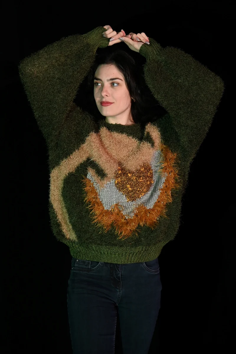Pullover - Grüner Fransenpulli - W159