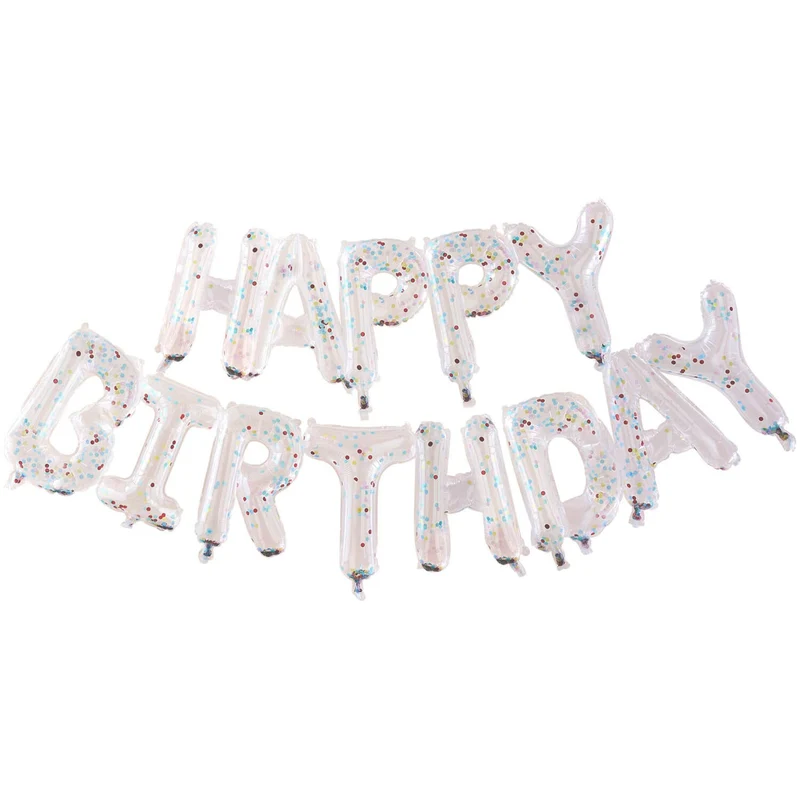 Ballonschriftzug "Happy Birthday" Konfetti Transparent